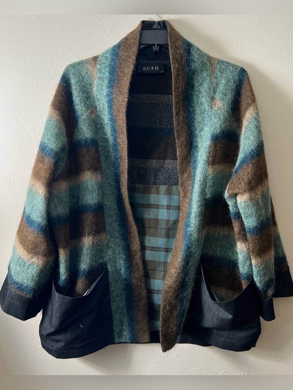 OZAI N KU BAMBAKI open front oversized wool blend jacket size XL